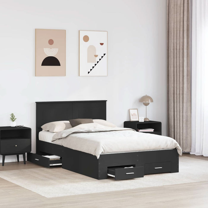 Cadru de pat cu headboard Negru 135 x 190 cm Lemn compozit - WALTI WALTI