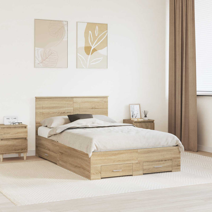 Cadru de pat cu sertar Stejar Sonoma 135 x 190 cm Lemn compozit - WALTI WALTI