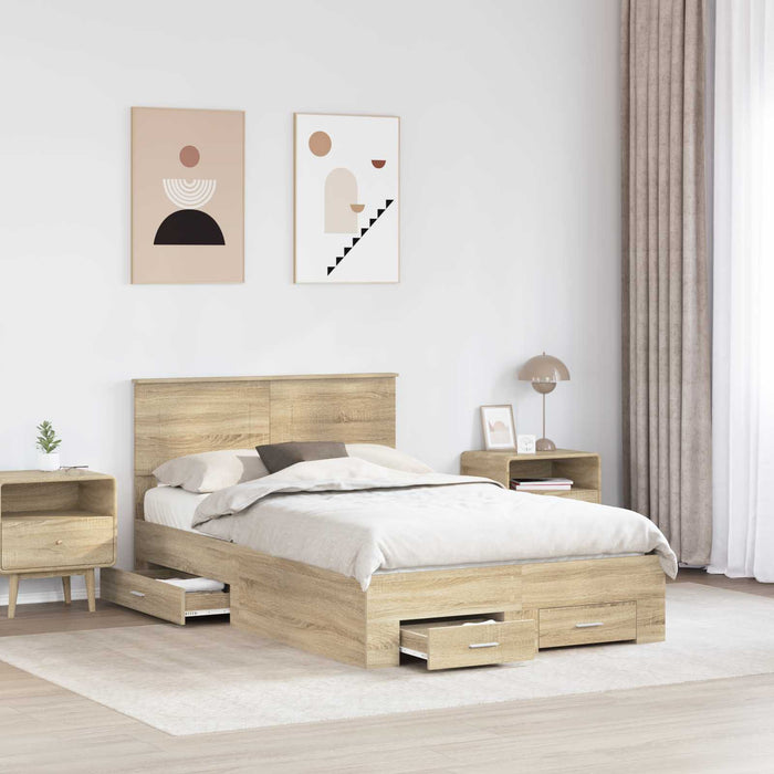 Cadru de pat cu sertar Stejar Sonoma 135 x 190 cm Lemn compozit - WALTI WALTI