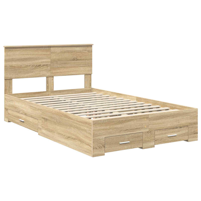 Cadru de pat cu sertar Stejar Sonoma 135 x 190 cm Lemn compozit - WALTI WALTI