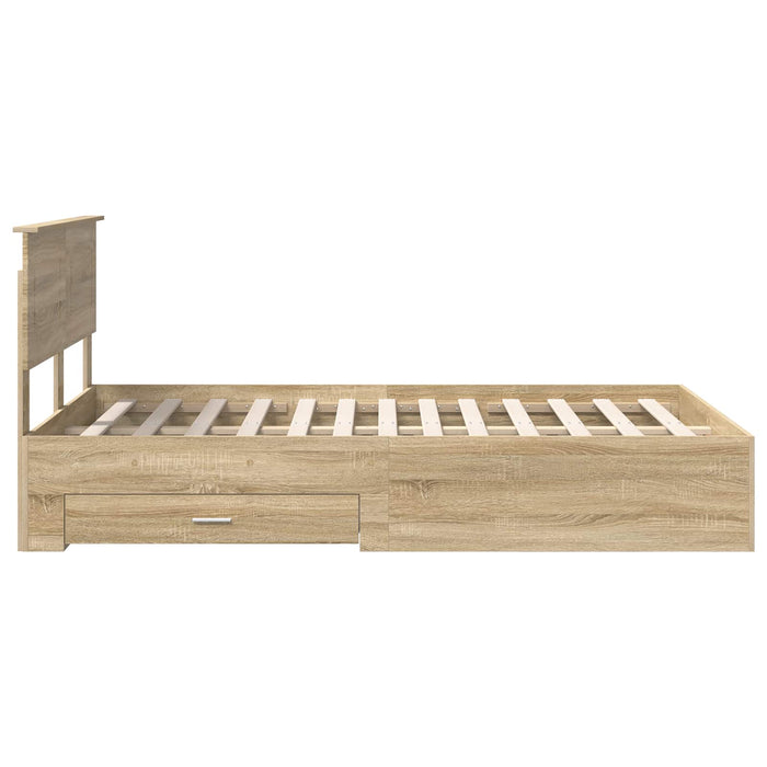 Cadru de pat cu sertar Stejar Sonoma 135 x 190 cm Lemn compozit - WALTI WALTI