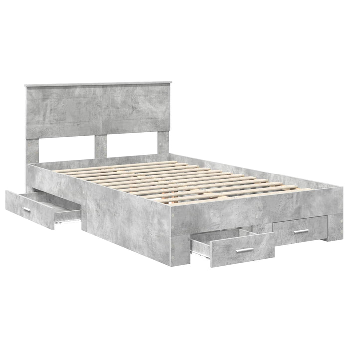 Cadru de pat cu sertar Gri din beton 135 x 190 cm Lemn compozit - WALTI WALTI