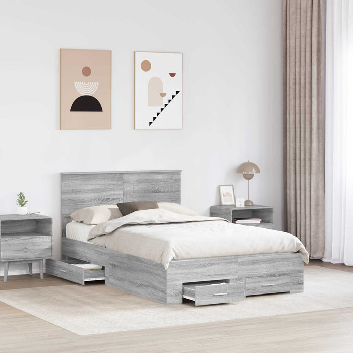 Cadru de pat cu headboard Gri Sonoma 135 x 190 cm Lemn compozit - WALTI WALTI