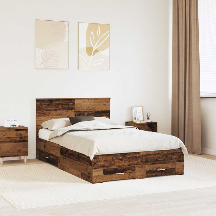 Cadru de pat cu headboard Lemn vechi 120 x 190 cm Lemn compozit - WALTI WALTI