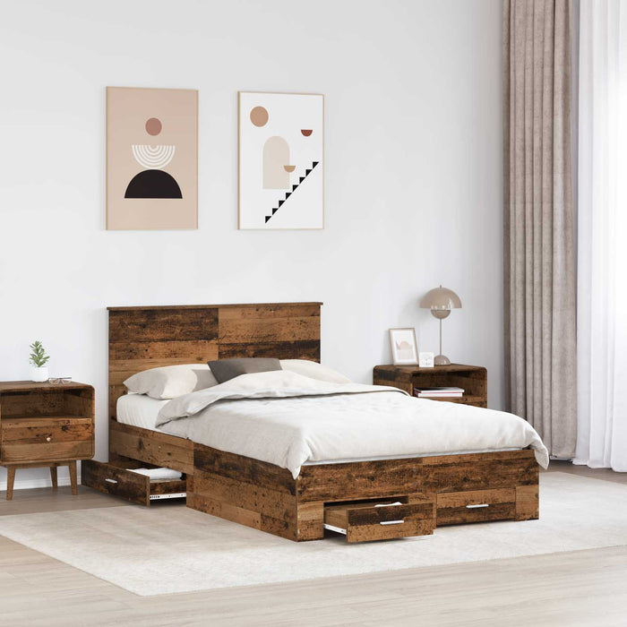 Cadru de pat cu headboard Lemn vechi 120 x 190 cm Lemn compozit - WALTI WALTI