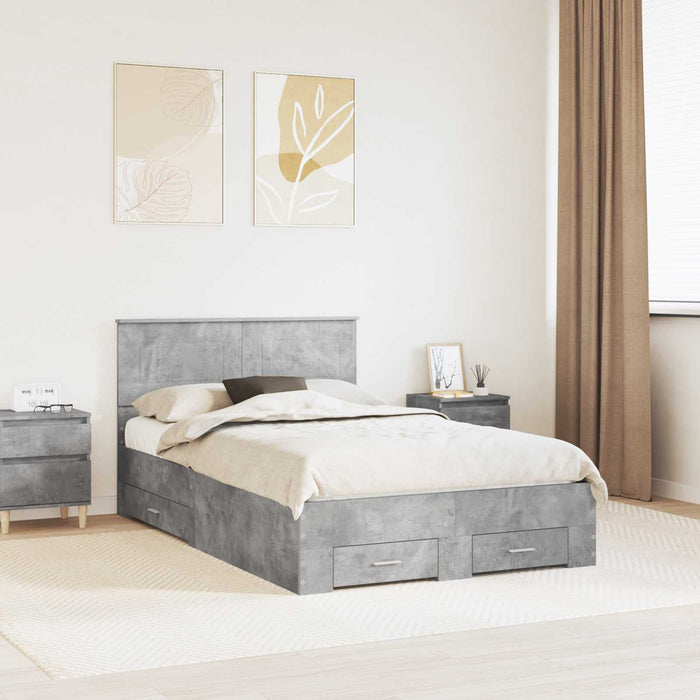 Cadru de pat cu sertar Gri din beton 120 x 200 cm Lemn compozit - WALTI WALTI