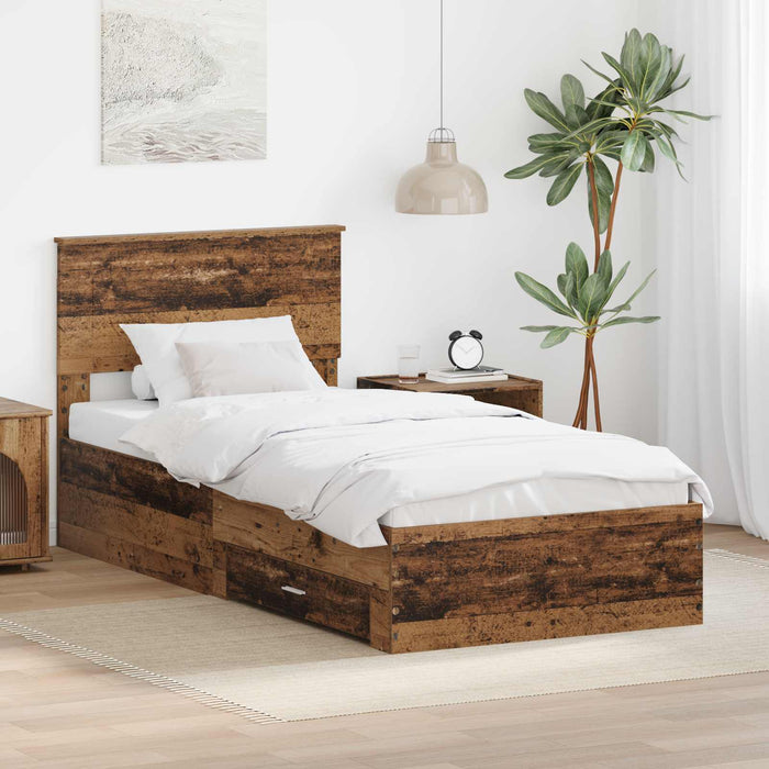 Cadru de pat cu headboard Lemn vechi 100 x 200 cm Lemn compozit - WALTI WALTI