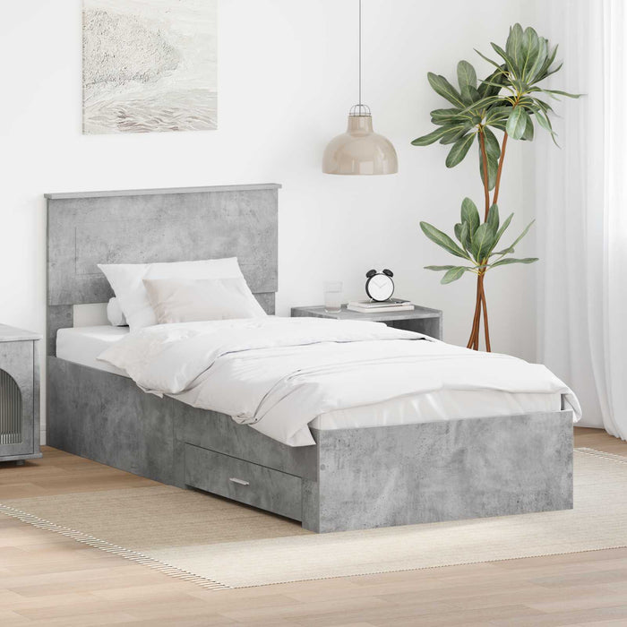 Cadru de pat cu sertar Gri din beton 90 x 190 cm Lemn compozit - WALTI WALTI