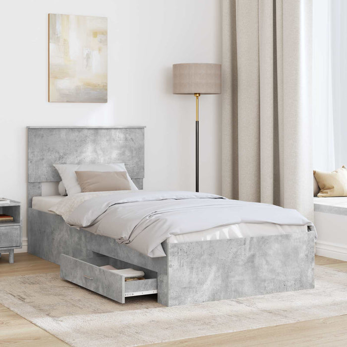Cadru de pat cu sertar Gri din beton 90 x 200 cm Lemn compozit - WALTI WALTI