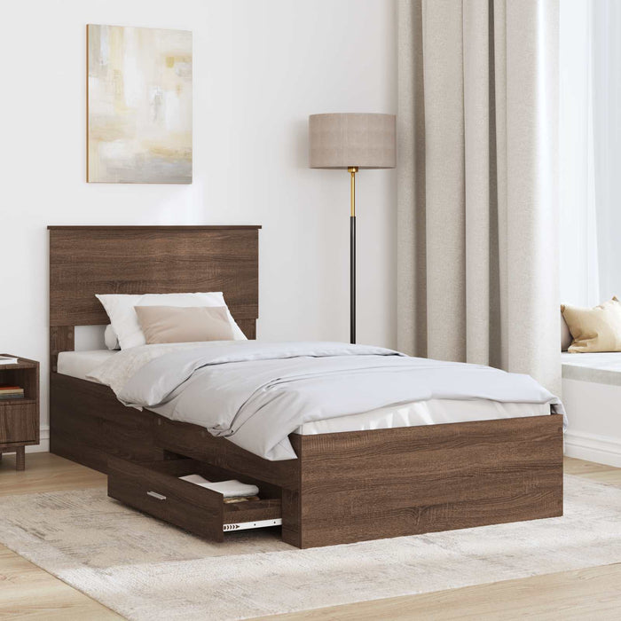Cadru de pat cu sertar Stejar marron și argintiu 75 x 190 cm - WALTI WALTI