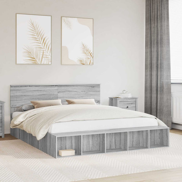 Cadru de pat cu raft Gri Sonoma 200 x 200 cm Lemn compozit WALTI
