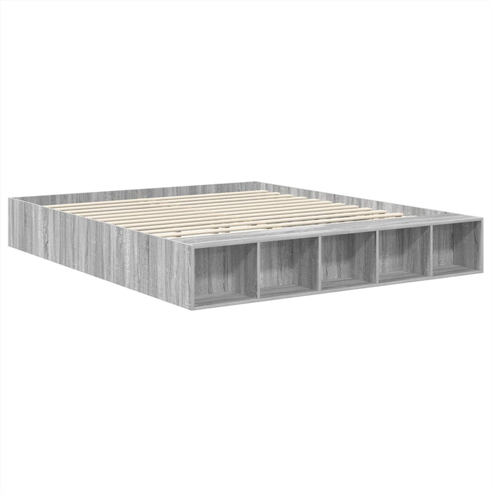 Cadru de pat cu raft Gri Sonoma 200 x 200 cm Lemn compozit WALTI