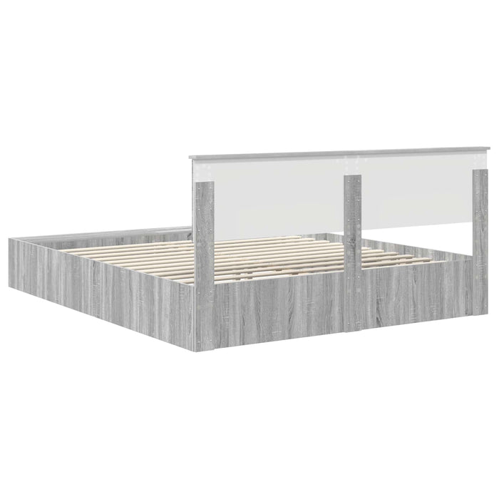 Cadru de pat cu raft Gri Sonoma 200 x 200 cm Lemn compozit WALTI