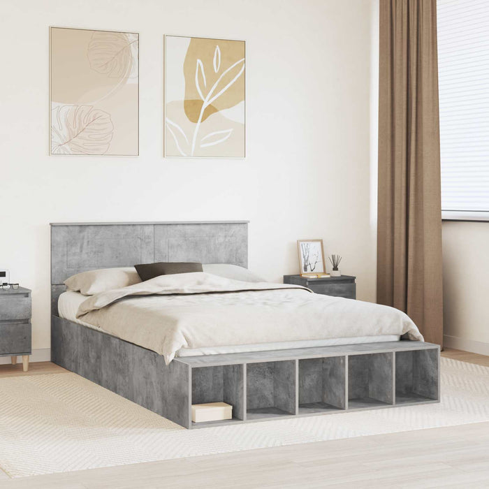Cadru de pat cu raft Gri din beton 160 x 200 cm Lemn compozit WALTI