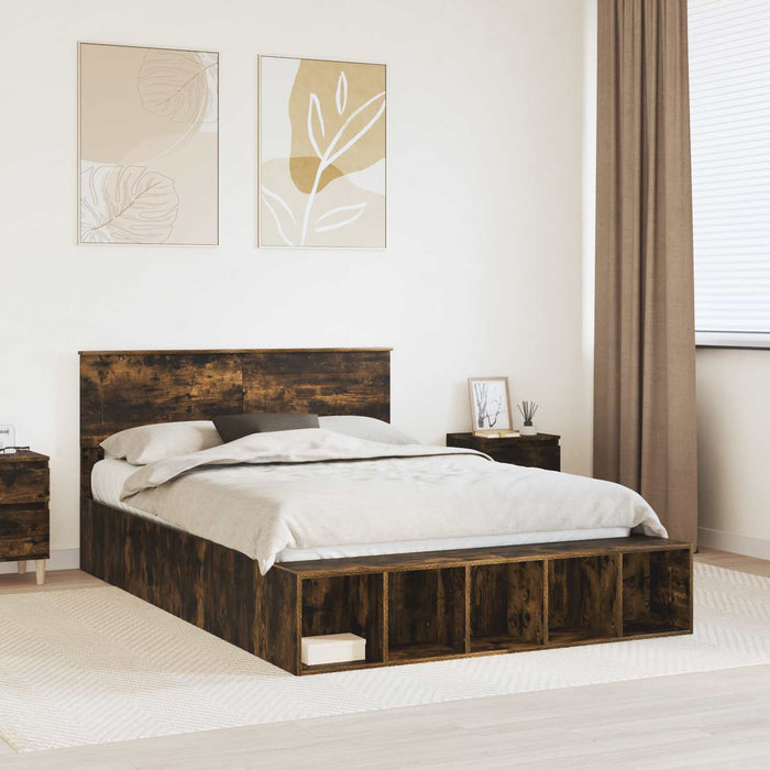 Cadru de pat cu raft Stejar fumuriu 160 x 200 cm Lemn prelucrat WALTI