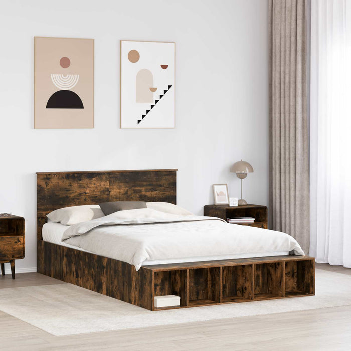 Cadru de pat cu raft Stejar fumuriu 160 x 200 cm Lemn prelucrat WALTI