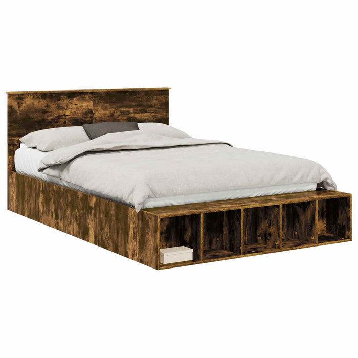 Cadru de pat cu raft Stejar fumuriu 160 x 200 cm Lemn prelucrat WALTI