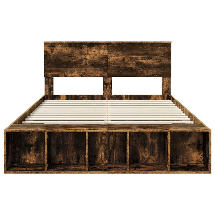 Cadru de pat cu raft Stejar fumuriu 160 x 200 cm Lemn prelucrat WALTI