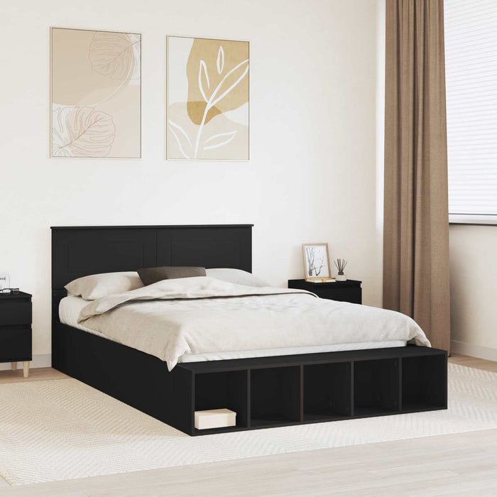 Cadru de pat cu raft Manual Negru 150 x 200 cm Lemn compozit - WALTI WALTI
