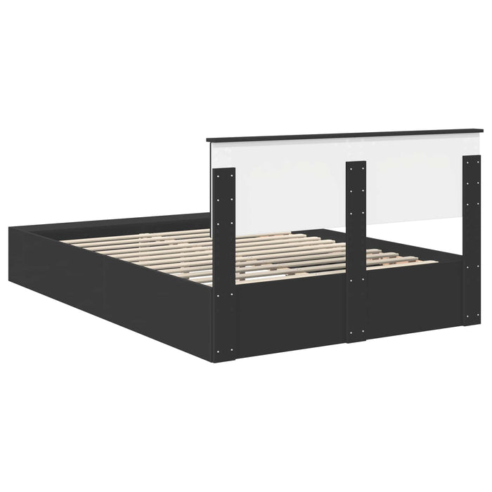 Cadru de pat cu raft Manual Negru 150 x 200 cm Lemn compozit - WALTI WALTI