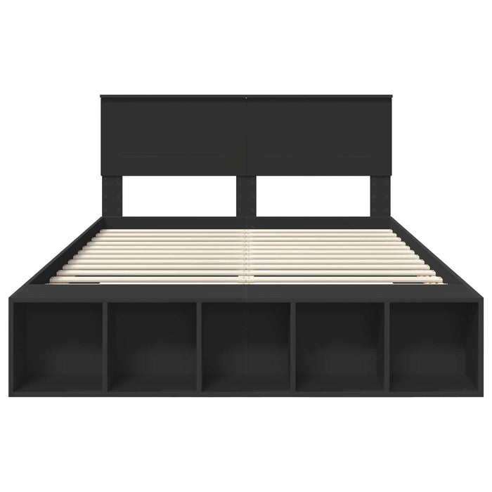 Cadru de pat cu raft Manual Negru 150 x 200 cm Lemn compozit - WALTI WALTI