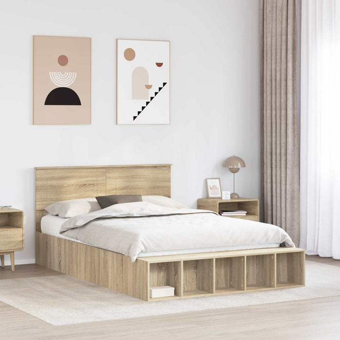 Cadru de pat cu raft Stejar Sonoma 150 x 200 cm Lemn prelucrat WALTI