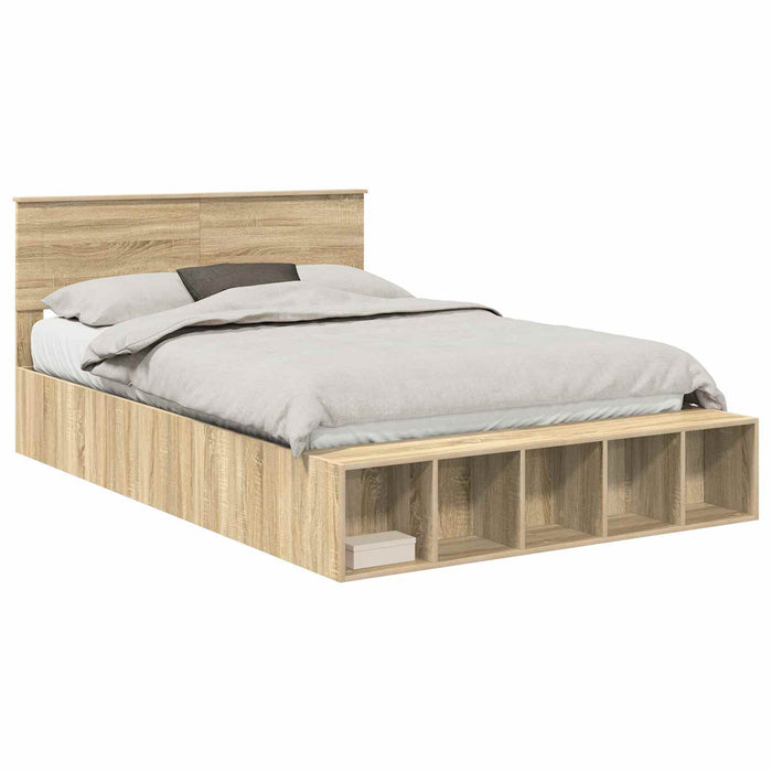 Cadru de pat cu raft Stejar Sonoma 150 x 200 cm Lemn prelucrat WALTI