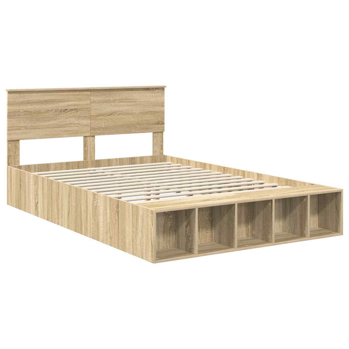 Cadru de pat cu raft Stejar Sonoma 150 x 200 cm Lemn prelucrat WALTI