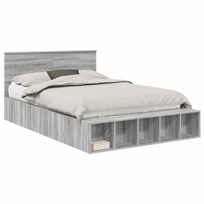 Cadru de pat cu raft Gri Sonoma 150 x 200 cm Lemn compozit - WALTI WALTI