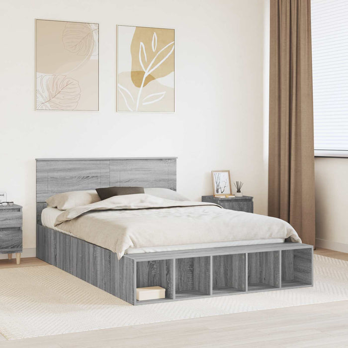 Cadru de pat cu raft Gri Sonoma 140 x 190 cm Lemn compozit - WALTI WALTI
