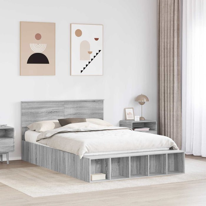 Cadru de pat cu raft Gri Sonoma 140 x 190 cm Lemn compozit - WALTI WALTI