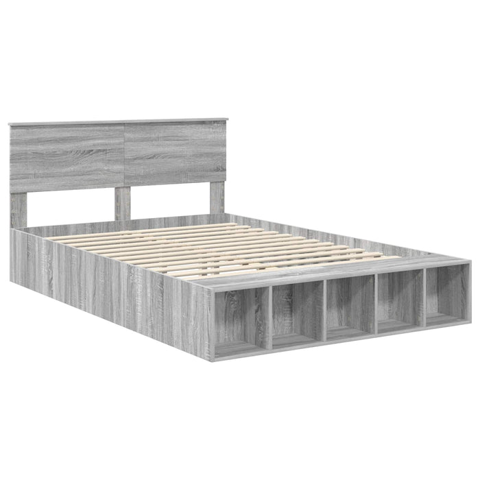 Cadru de pat cu raft Gri Sonoma 140 x 190 cm Lemn compozit - WALTI WALTI