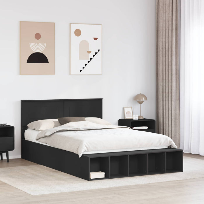 Cadru de pat cu raft Manual Negru 140 x 200 cm Lemn compozit - WALTI WALTI