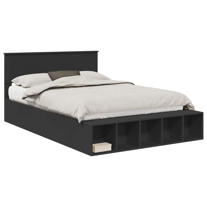 Cadru de pat cu raft Manual Negru 140 x 200 cm Lemn compozit - WALTI WALTI