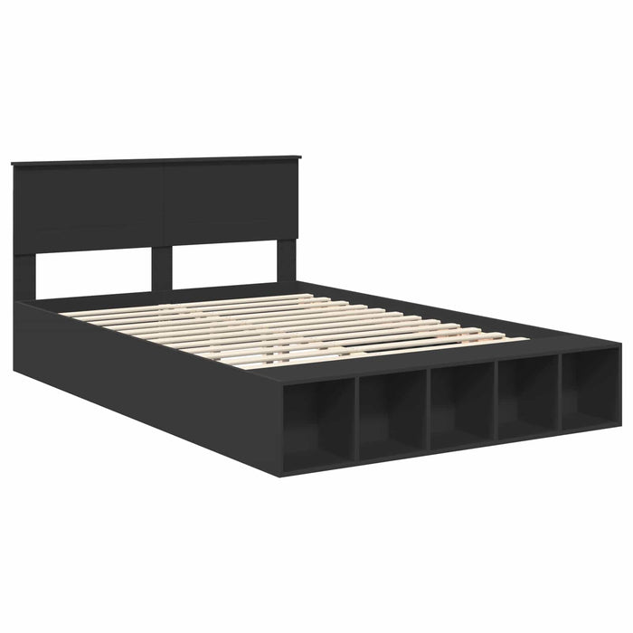 Cadru de pat cu raft Manual Negru 140 x 200 cm Lemn compozit - WALTI WALTI