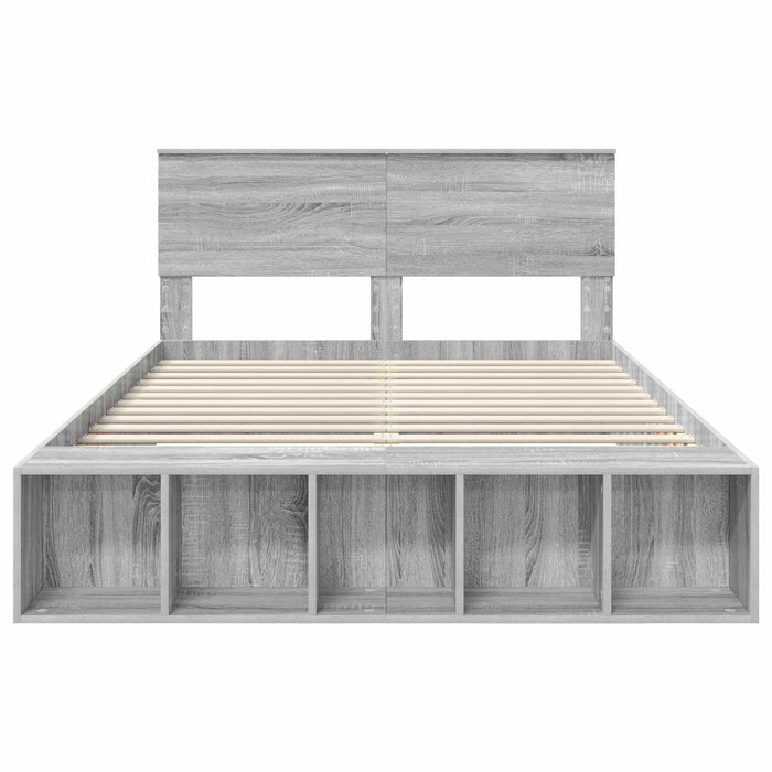 Cadru de pat cu raft Gri Sonoma 140 x 200 cm Lemn compozit - WALTI WALTI