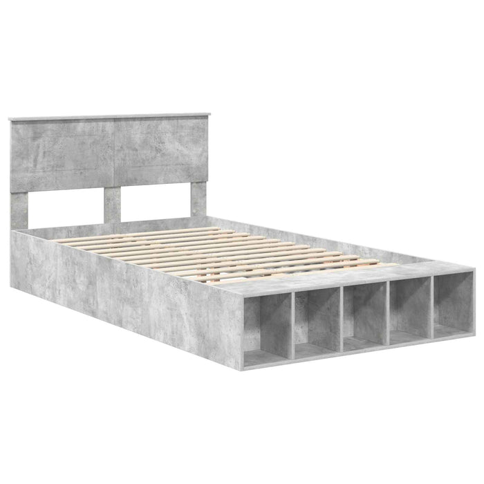 Cadru de pat cu raft Gri din beton 135 x 190 cm Lemn compozit - WALTI WALTI