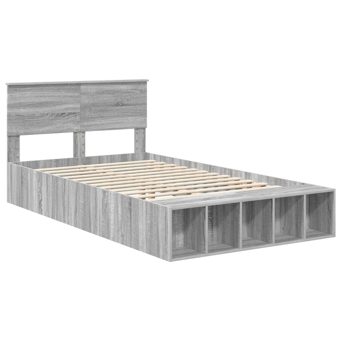 Cadru de pat cu raft Gri Sonoma 135 x 190 cm Lemn compozit - WALTI WALTI