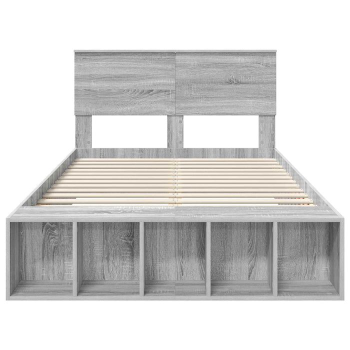 Cadru de pat cu raft Gri Sonoma 135 x 190 cm Lemn compozit - WALTI WALTI