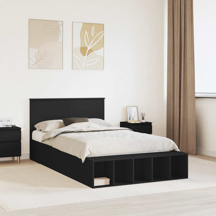 Cadru de pat cu raft Manual Negru 120 x 190 cm Lemn compozit WALTI