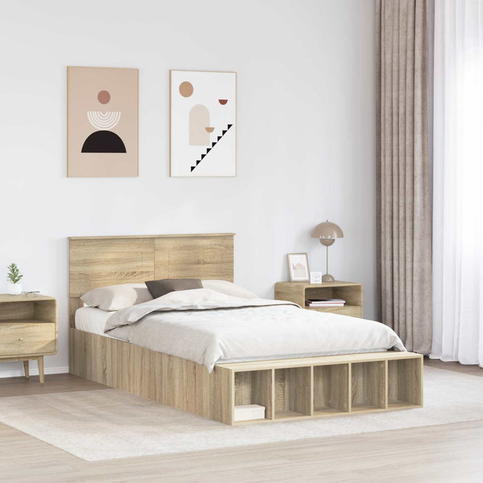 Cadru de pat cu raft Stejar Sonoma 120 x 190 cm Lemn compozit - WALTI WALTI
