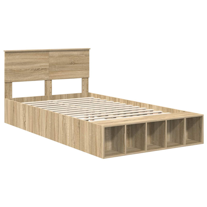 Cadru de pat cu raft Stejar Sonoma 120 x 190 cm Lemn compozit - WALTI WALTI