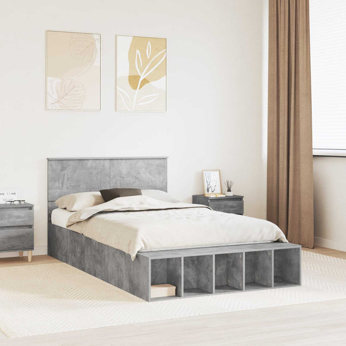 Cadru de pat cu raft Gri din beton 120 x 190 cm Lemn compozit - WALTI WALTI