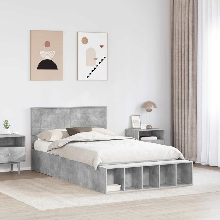 Cadru de pat cu raft Gri din beton 120 x 190 cm Lemn compozit - WALTI WALTI