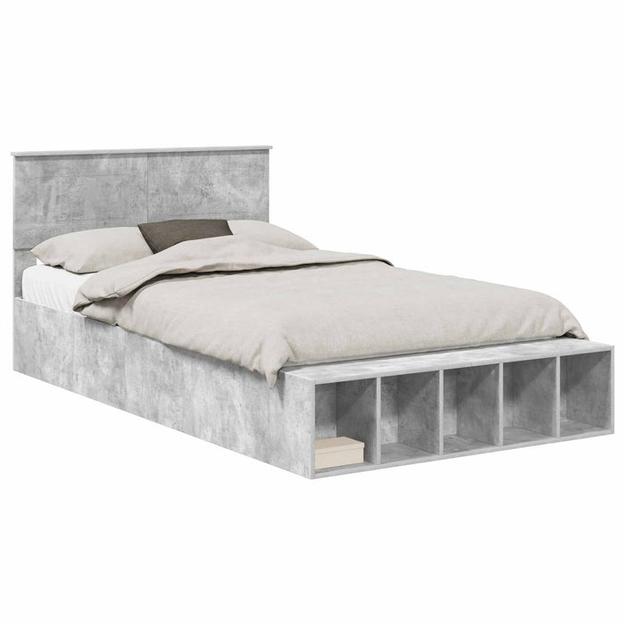 Cadru de pat cu raft Gri din beton 120 x 190 cm Lemn compozit - WALTI WALTI