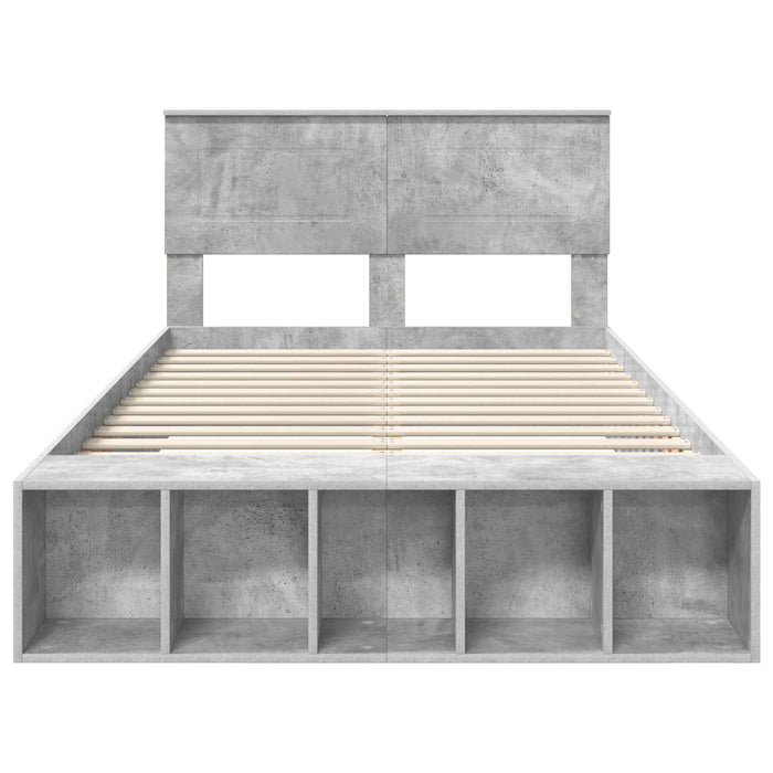 Cadru de pat cu raft Gri din beton 120 x 190 cm Lemn compozit - WALTI WALTI