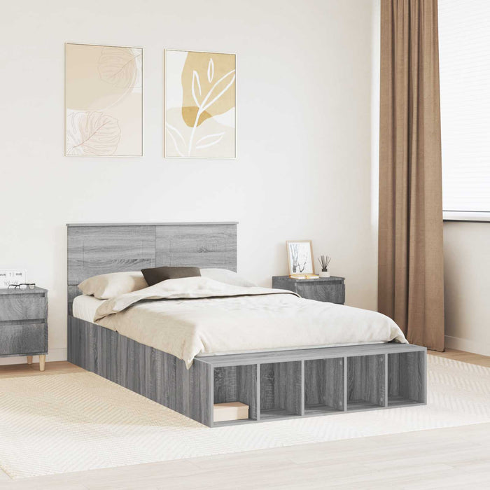 Cadru de pat cu raft Gri Sonoma 120 x 190 cm Lemn compozit - WALTI WALTI