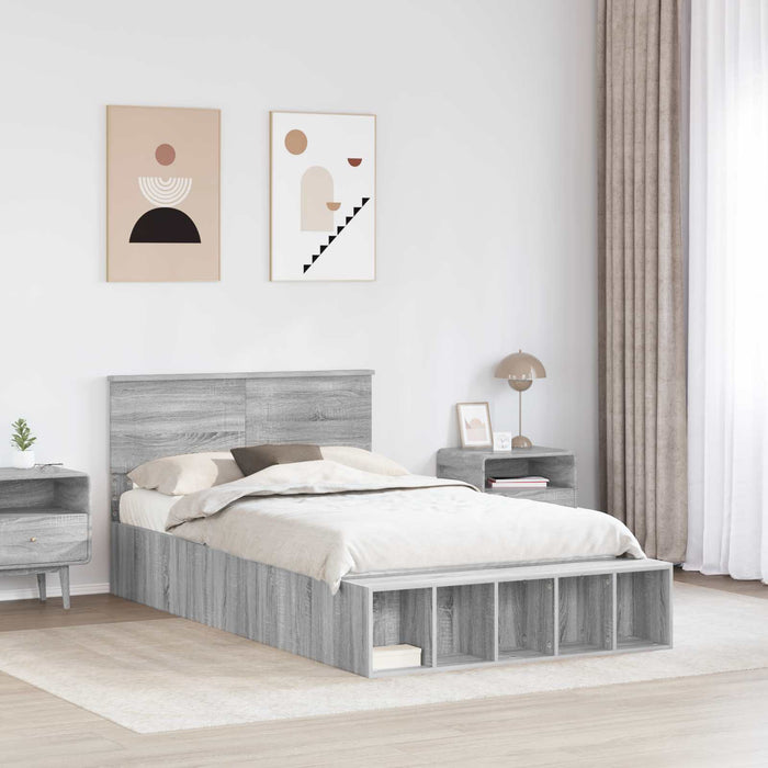 Cadru de pat cu raft Gri Sonoma 120 x 190 cm Lemn compozit - WALTI WALTI
