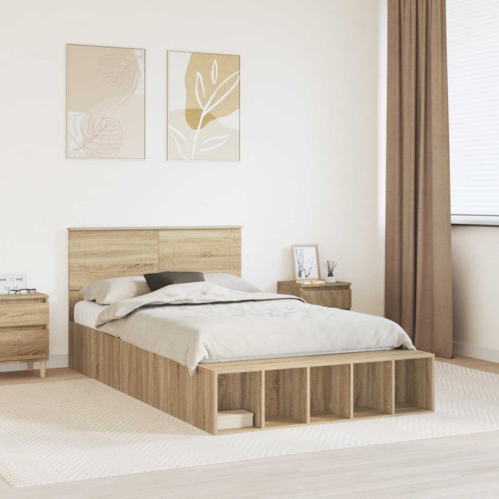Cadru de pat cu raft Stejar Sonoma 120 x 200 cm Lemn compozit - WALTI WALTI