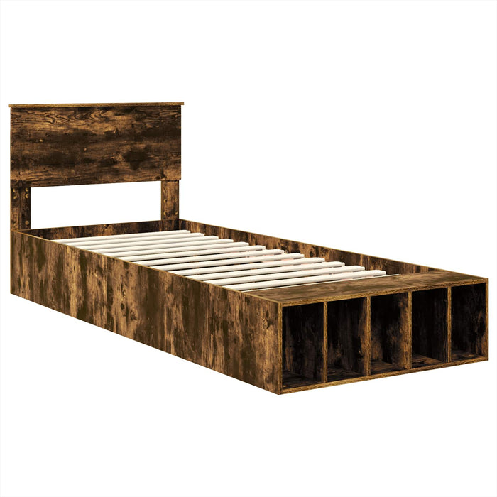 Cadru de pat cu raft Stejar fumuriu 100 x 200 cm Lemn compozit - WALTI WALTI